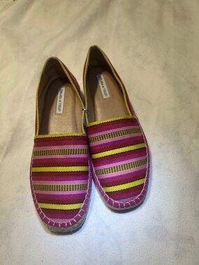 Chelsea & Violet Mimi Pink and Yellow Striped Canvas Espadrilles Size 9